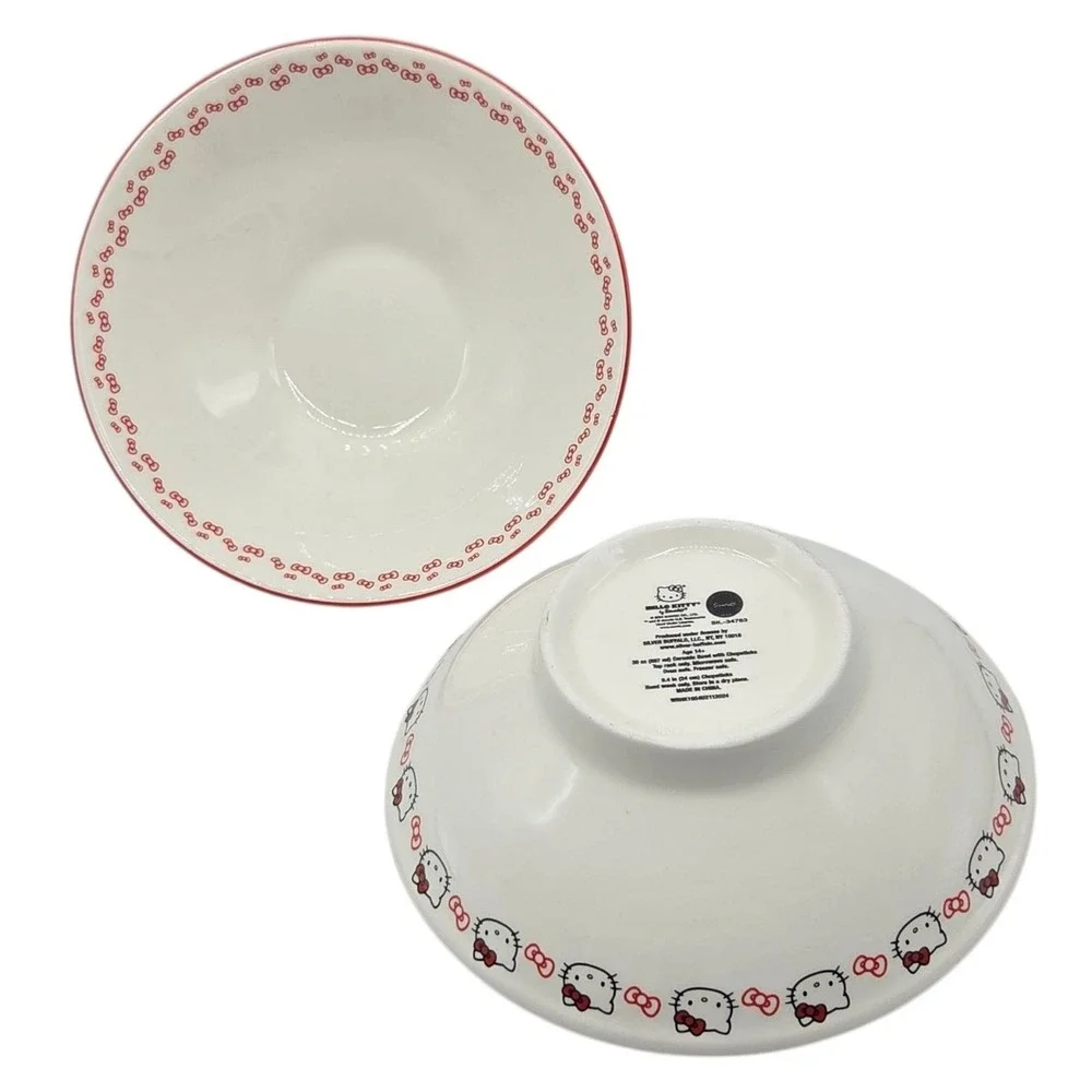 Hello Kitty By Sanrio Set of 2 Ceramic Ramen Noodle Bowl with Chopsticks 30oz